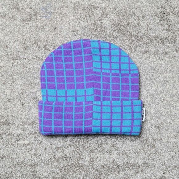 FA Checker Block Cuff Beanie Purple/Blue Sporty Skater Streetwear Fall Winter - Picture 1 of 4